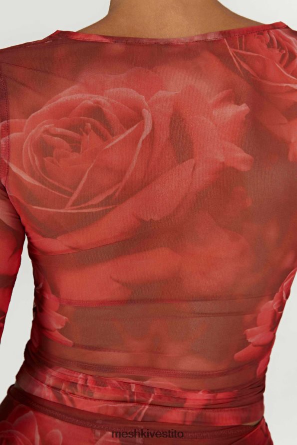 Meshki Top a maniche lunghe in rete Blaine vestiario stampa di rose oversize 6L048P1018
