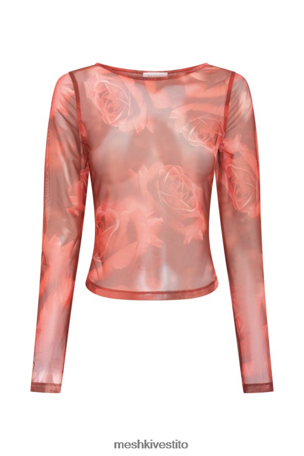 Meshki Top a maniche lunghe in rete Blaine vestiario stampa di rose oversize 6L048P1018