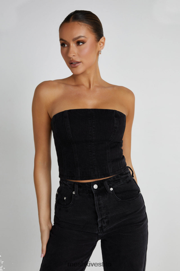 Meshki Top a tubo in denim Jordana vestiario nero lavato 6L048P1298