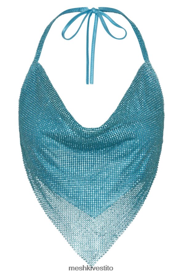 Meshki Top allacciato al collo con scollo ad anello Daphne Diamante vestiario acquamarina 6L048P976