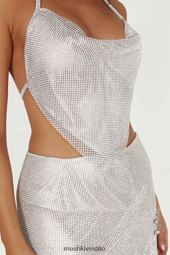 Meshki Top allacciato al collo con scollo ad anello Daphne Diamante vestiario argento 6L048P811