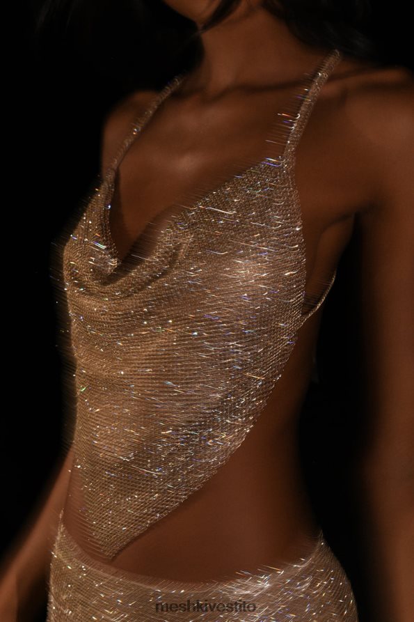 Meshki Top allacciato al collo con scollo ad anello Daphne Diamante vestiario oro 6L048P785