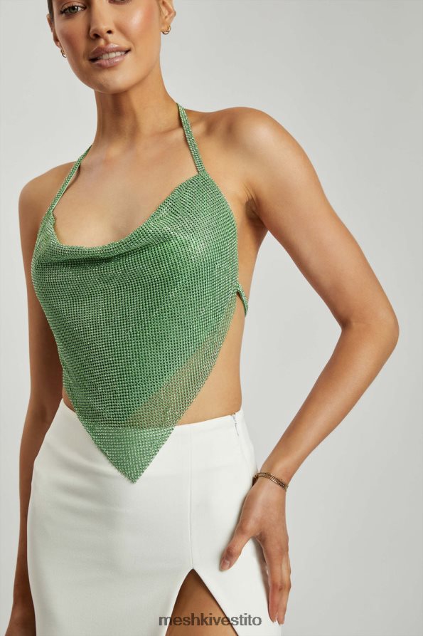 Meshki Top allacciato al collo con scollo ad anello Daphne Diamante vestiario verde 6L048P926