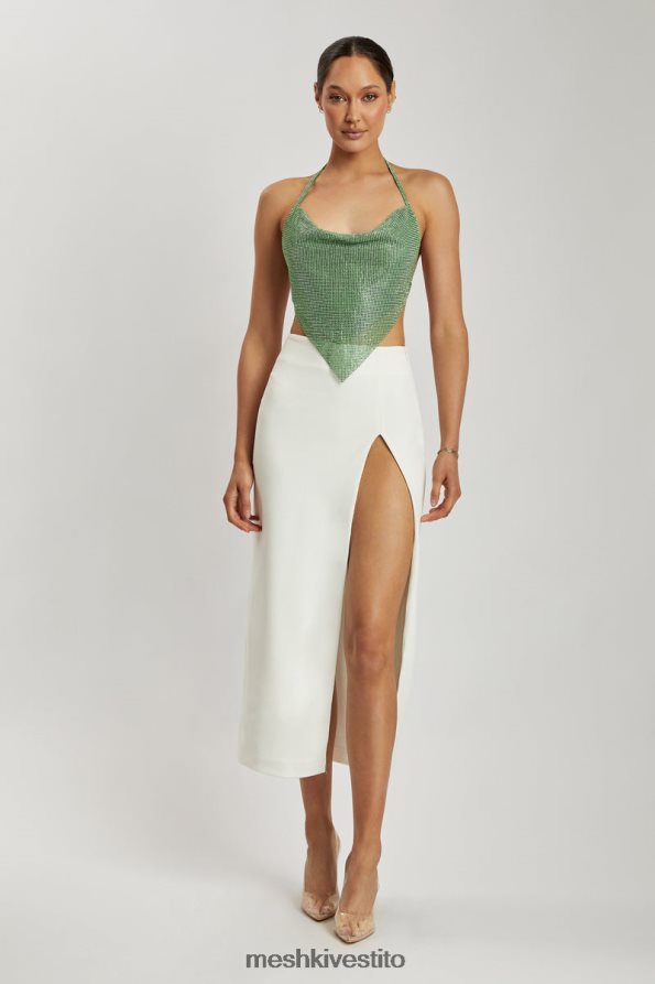 Meshki Top allacciato al collo con scollo ad anello Daphne Diamante vestiario verde 6L048P926