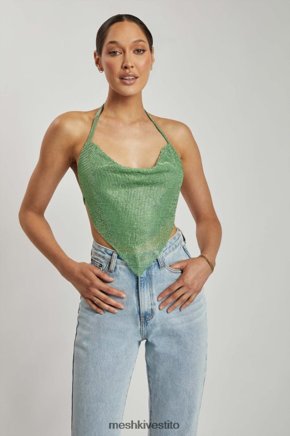 Meshki Top allacciato al collo con scollo ad anello Daphne Diamante vestiario verde 6L048P926
