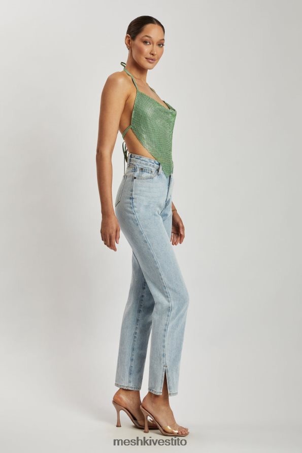 Meshki Top allacciato al collo con scollo ad anello Daphne Diamante vestiario verde 6L048P926