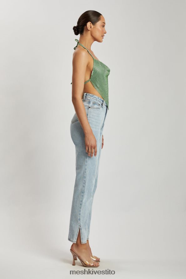 Meshki Top allacciato al collo con scollo ad anello Daphne Diamante vestiario verde 6L048P926