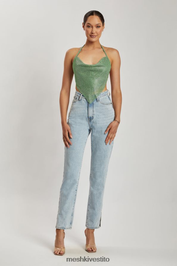 Meshki Top allacciato al collo con scollo ad anello Daphne Diamante vestiario verde 6L048P926