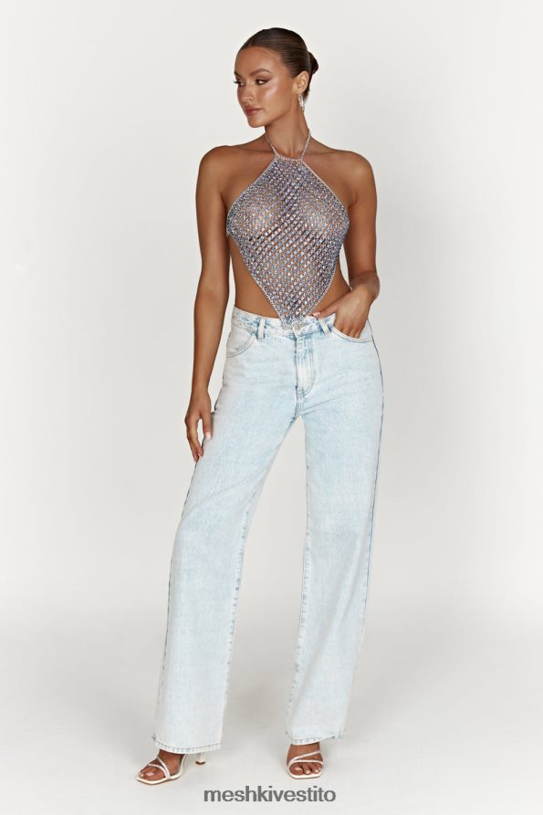 Meshki Top allacciato al ginocchio asteria diamante vestiario blu polvere 6L048P959