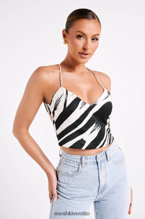 Meshki Top allacciato alla caviglia con stampa Felicia vestiario stampa astratta 6L048P753