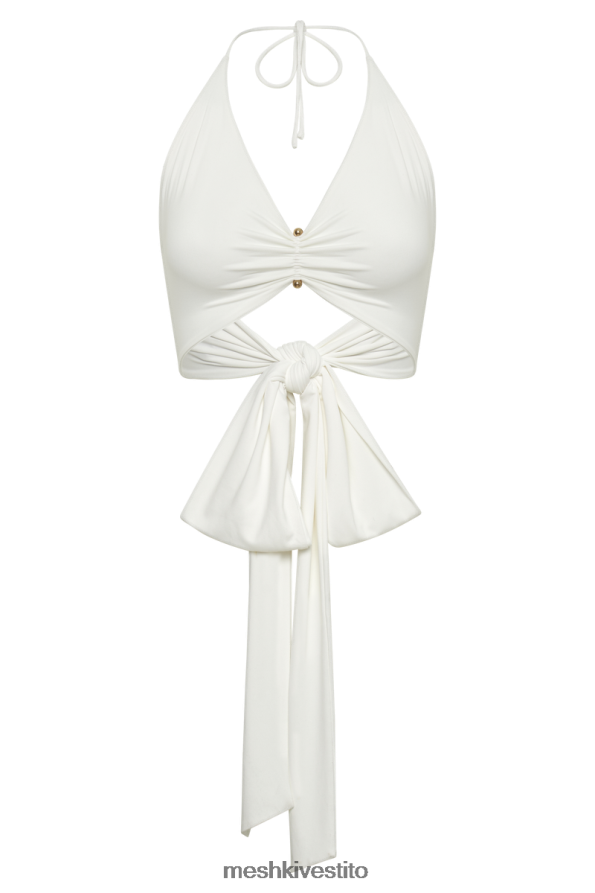 Meshki Top avvolgente Kasia in nylon riciclato con dettaglio spille vestiario bianco 6L048P842
