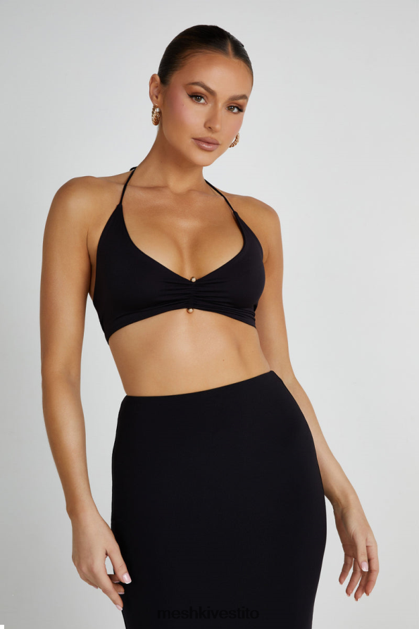 Meshki Top avvolgente Kasia in nylon riciclato con dettaglio spille vestiario nero 6L048P832