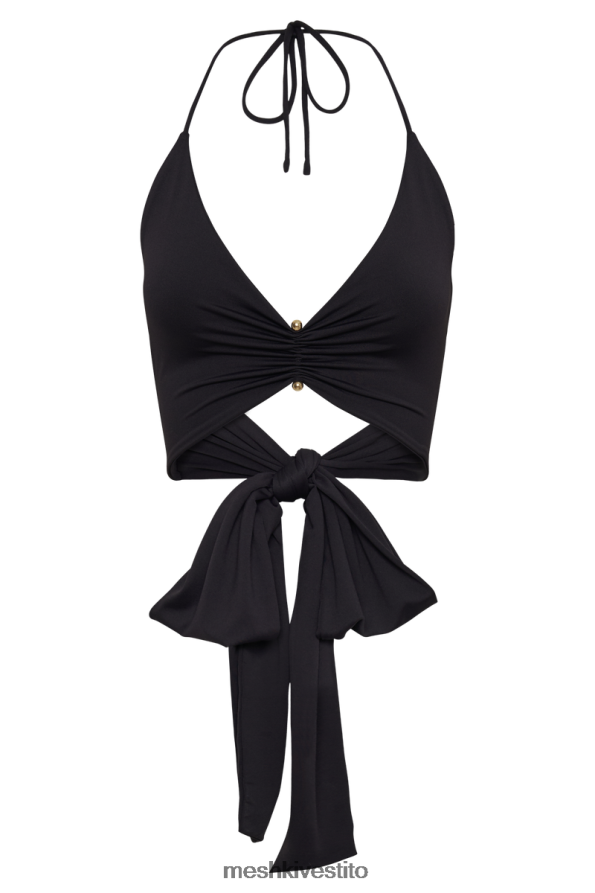 Meshki Top avvolgente Kasia in nylon riciclato con dettaglio spille vestiario nero 6L048P832