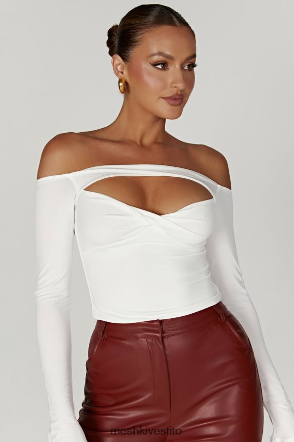 Meshki Top ceri a maniche lunghe con spalle scoperte vestiario bianco 6L048P934
