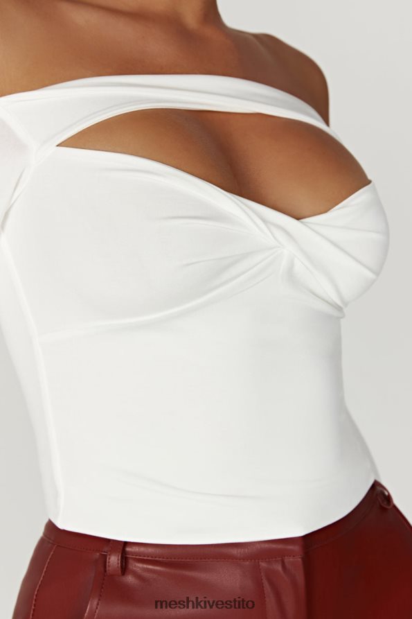 Meshki Top ceri a maniche lunghe con spalle scoperte vestiario bianco 6L048P934
