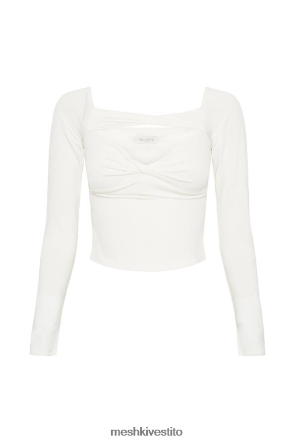 Meshki Top ceri a maniche lunghe con spalle scoperte vestiario bianco 6L048P934