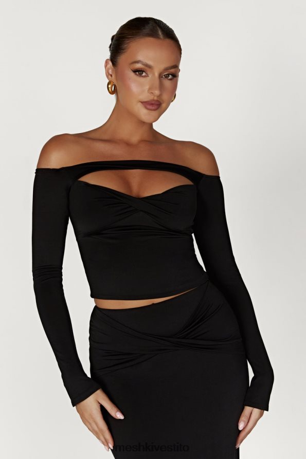 Meshki Top ceri a maniche lunghe con spalle scoperte vestiario nero 6L048P856
