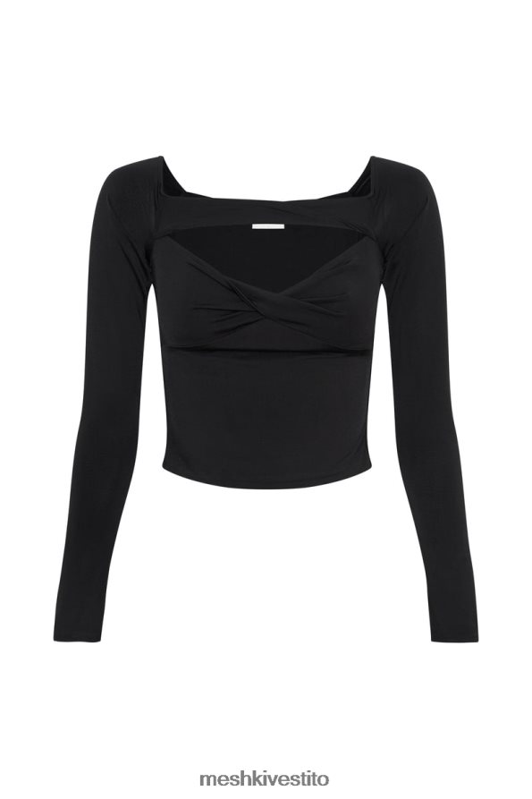 Meshki Top ceri a maniche lunghe con spalle scoperte vestiario nero 6L048P856