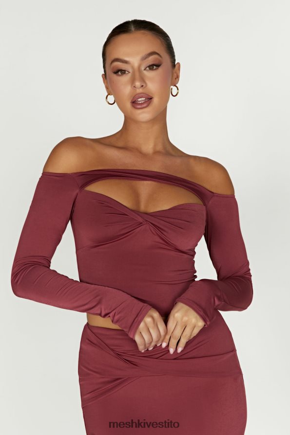 Meshki Top ceri a maniche lunghe con spalle scoperte vestiario vino 6L048P871