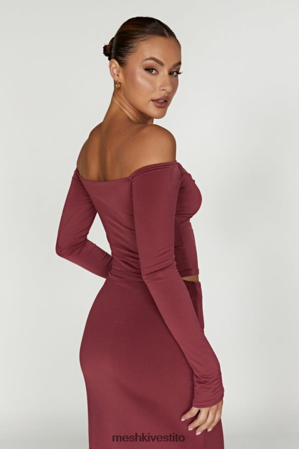 Meshki Top ceri a maniche lunghe con spalle scoperte vestiario vino 6L048P871