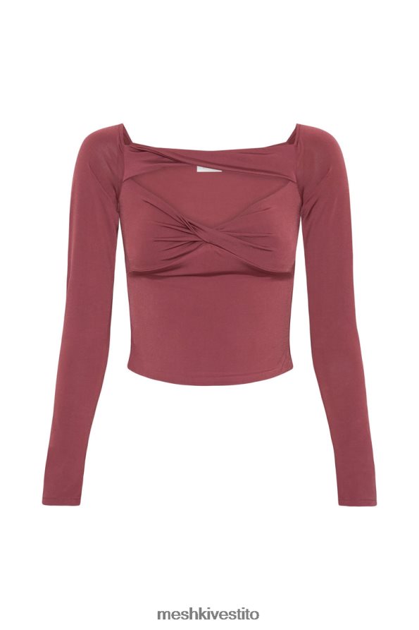 Meshki Top ceri a maniche lunghe con spalle scoperte vestiario vino 6L048P871
