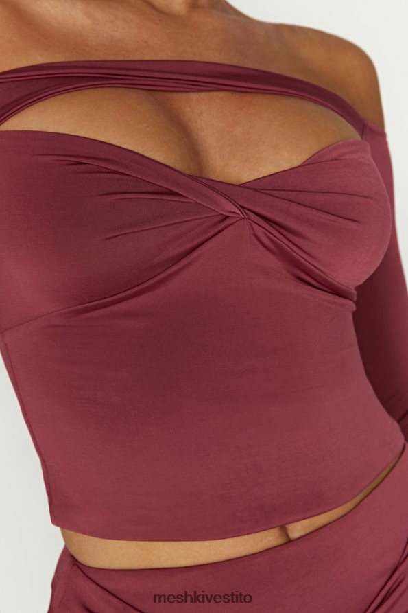 Meshki Top ceri a maniche lunghe con spalle scoperte vestiario vino 6L048P871