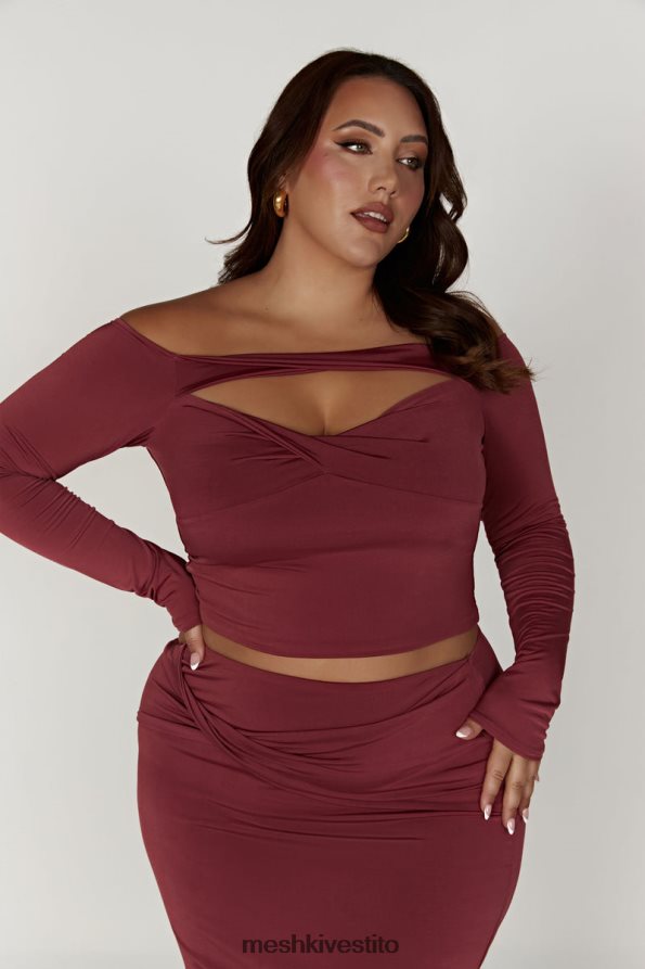 Meshki Top ceri a maniche lunghe con spalle scoperte vestiario vino 6L048P871