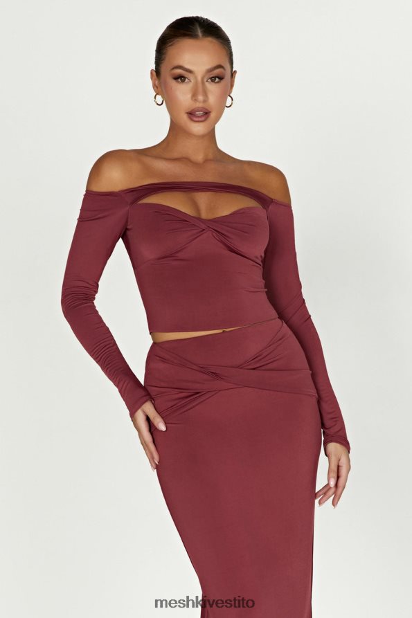 Meshki Top ceri a maniche lunghe con spalle scoperte vestiario vino 6L048P871