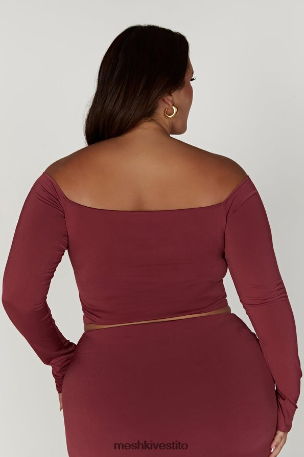 Meshki Top ceri a maniche lunghe con spalle scoperte vestiario vino 6L048P871