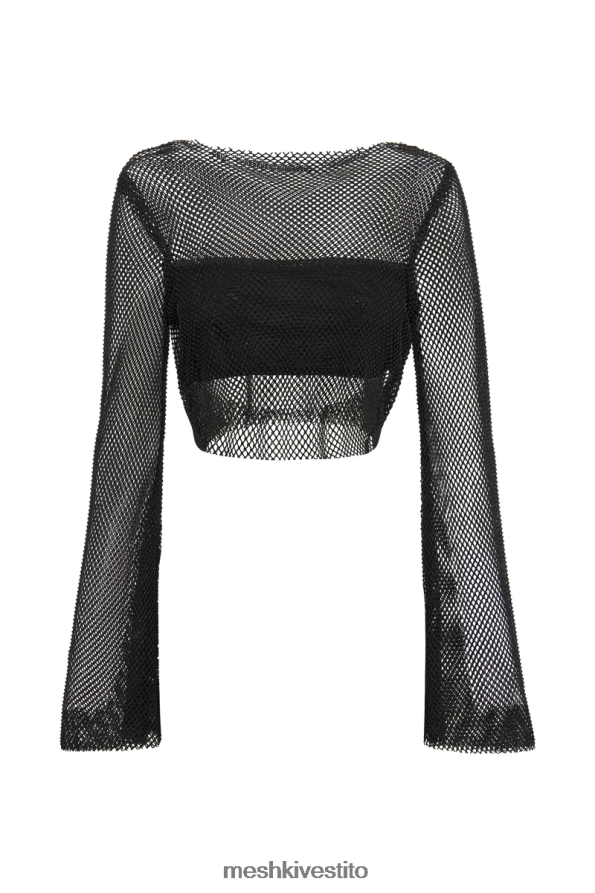 Meshki Top con cappuccio in rete Hilton Diamond vestiario nero 6L048P795