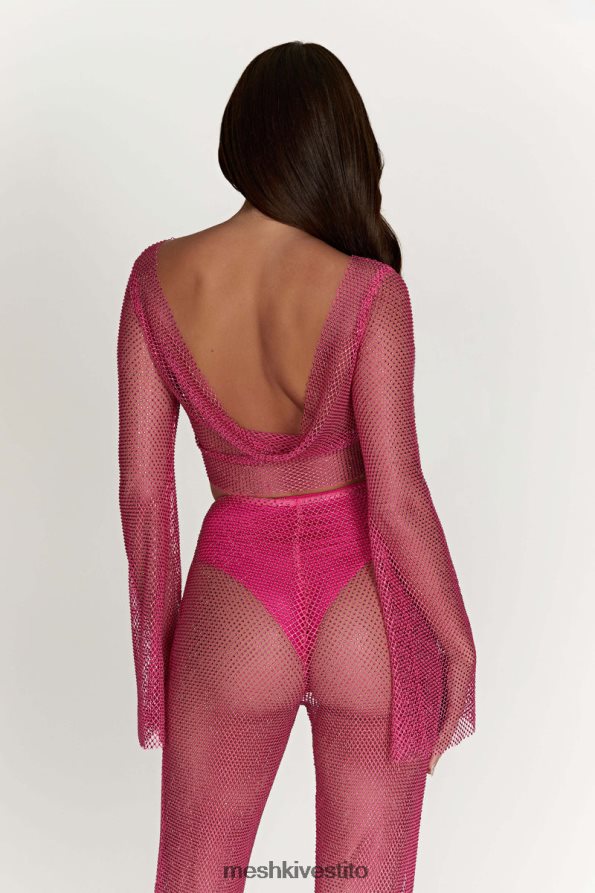 Meshki Top con cappuccio in rete Hilton Diamond vestiario rosa Rosa 6L048P969