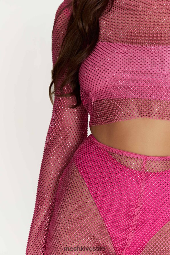 Meshki Top con cappuccio in rete Hilton Diamond vestiario rosa Rosa 6L048P969