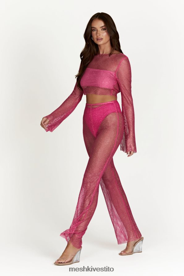 Meshki Top con cappuccio in rete Hilton Diamond vestiario rosa Rosa 6L048P969