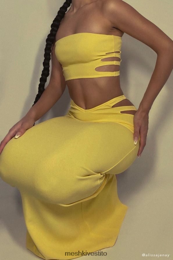 Meshki top a fascia con cut-out di audrina vestiario giallo 6L048P1190