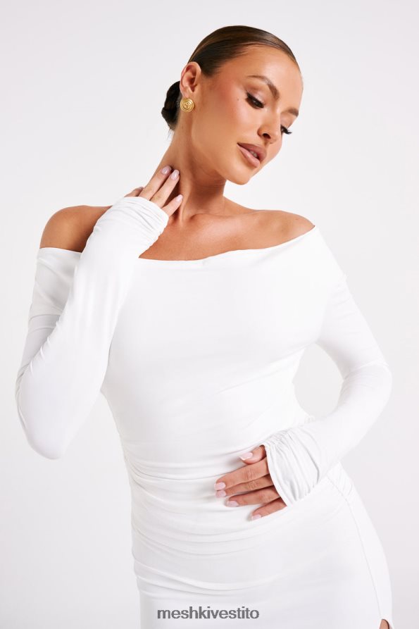 Meshki top a maniche lunghe in nylon riciclato Emma vestiario bianco 6L048P751