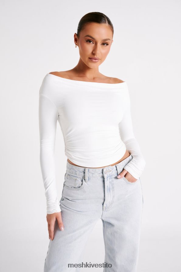 Meshki top a maniche lunghe in nylon riciclato Emma vestiario bianco 6L048P751