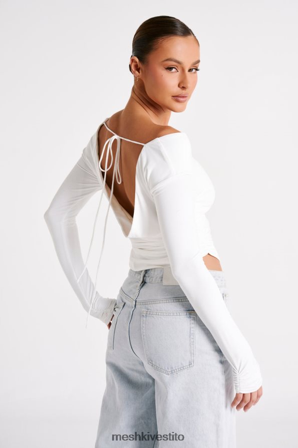 Meshki top a maniche lunghe in nylon riciclato Emma vestiario bianco 6L048P751