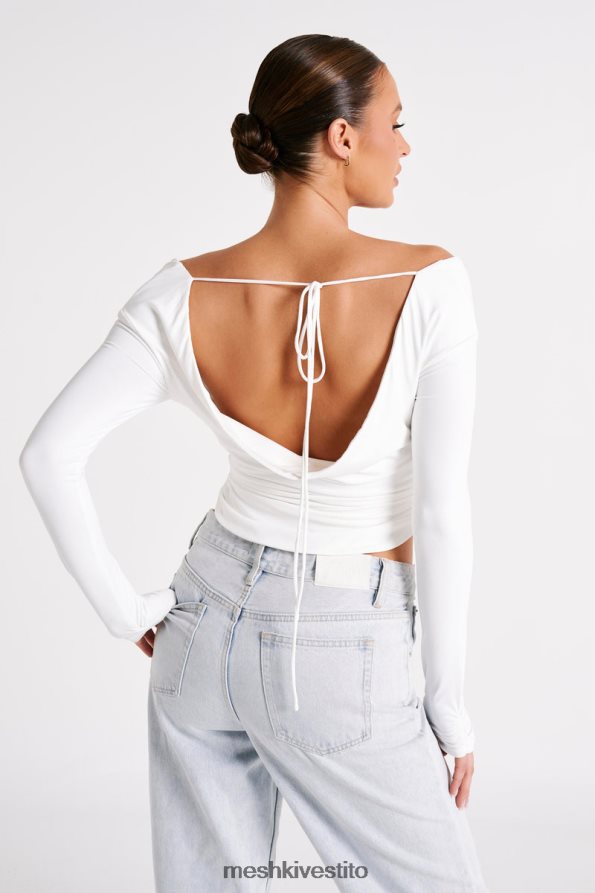 Meshki top a maniche lunghe in nylon riciclato Emma vestiario bianco 6L048P751