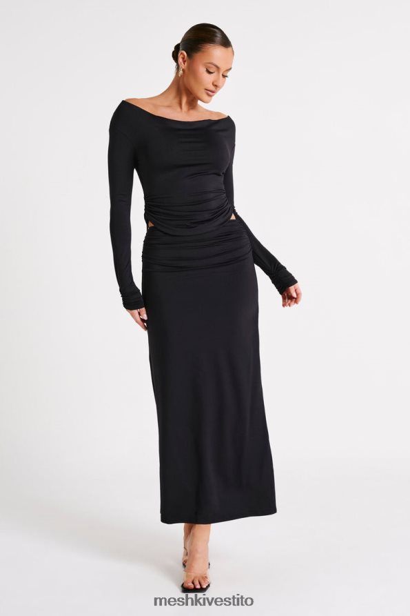 Meshki top a maniche lunghe in nylon riciclato Emma vestiario nero 6L048P769