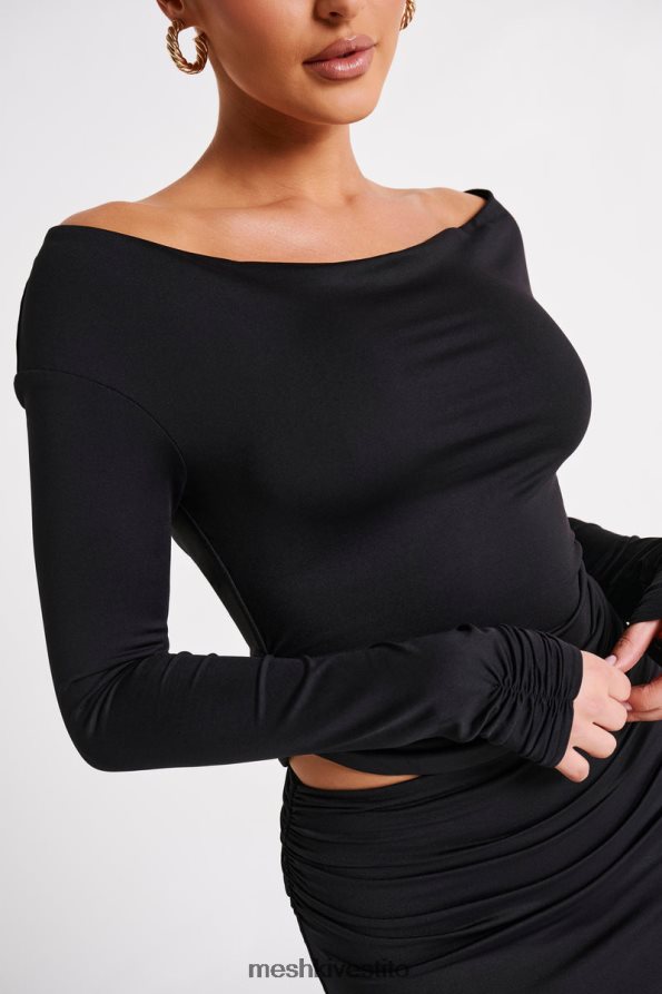 Meshki top a maniche lunghe in nylon riciclato Emma vestiario nero 6L048P769