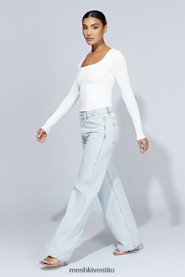 Meshki top a maniche lunghe scollato color erica vestiario bianco 6L048P947