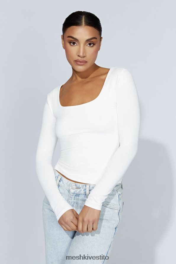 Meshki top a maniche lunghe scollato color erica vestiario bianco 6L048P947