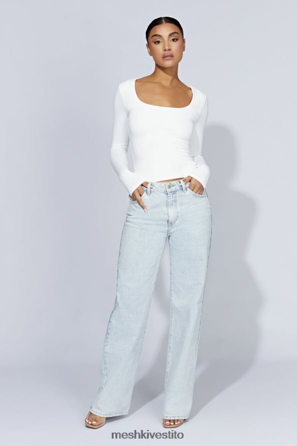Meshki top a maniche lunghe scollato color erica vestiario bianco 6L048P947