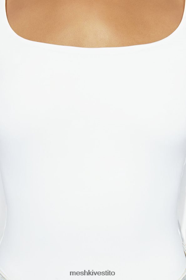 Meshki top a maniche lunghe scollato color erica vestiario bianco 6L048P947