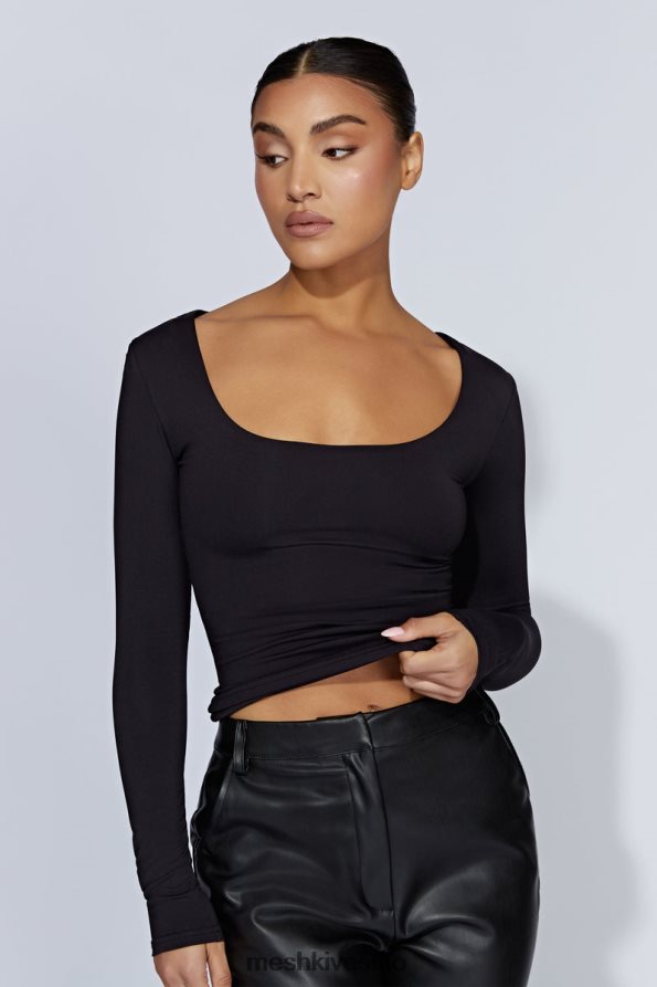 Meshki top a maniche lunghe scollato color erica vestiario nero 6L048P940