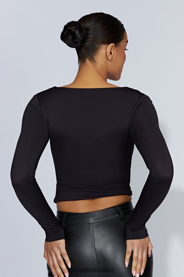 Meshki top a maniche lunghe scollato color erica vestiario nero 6L048P940