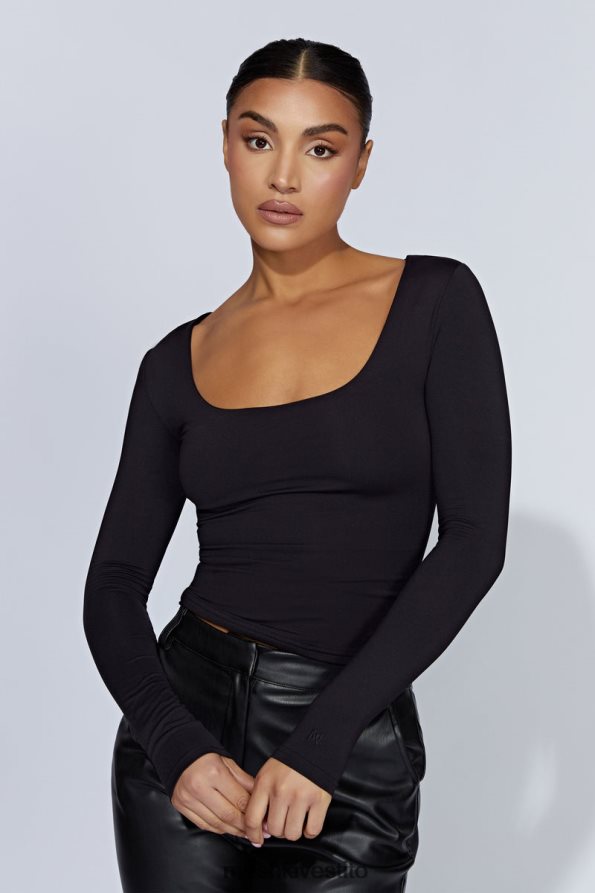 Meshki top a maniche lunghe scollato color erica vestiario nero 6L048P940