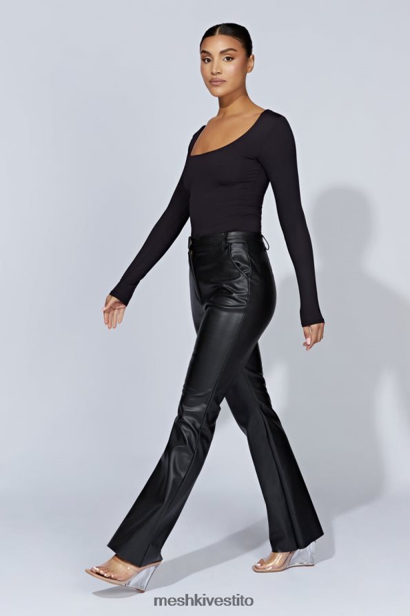 Meshki top a maniche lunghe scollato color erica vestiario nero 6L048P940