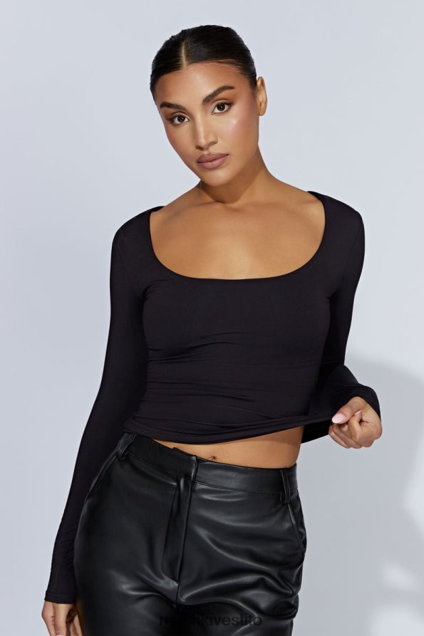 Meshki top a maniche lunghe scollato color erica vestiario nero 6L048P940