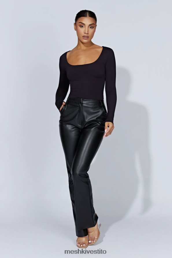 Meshki top a maniche lunghe scollato color erica vestiario nero 6L048P940